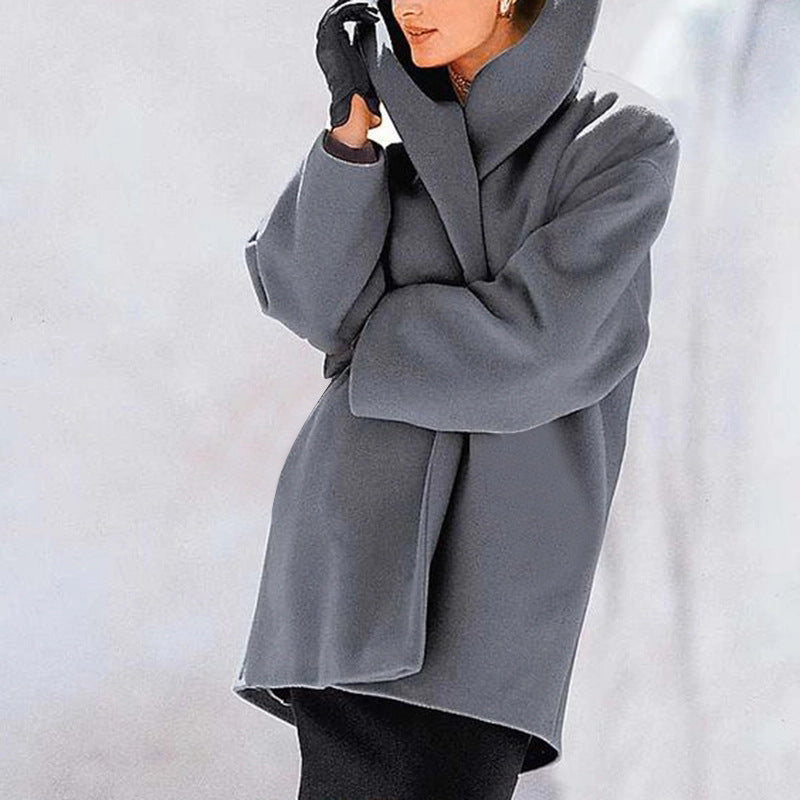 Plus Size Oversized Wool-Like Hooded Coat