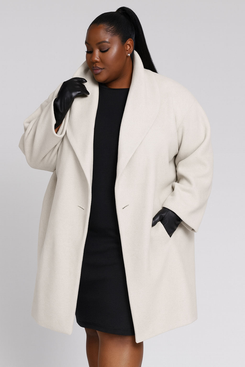 Plus Size Oversized Wool-Like Hooded Coat