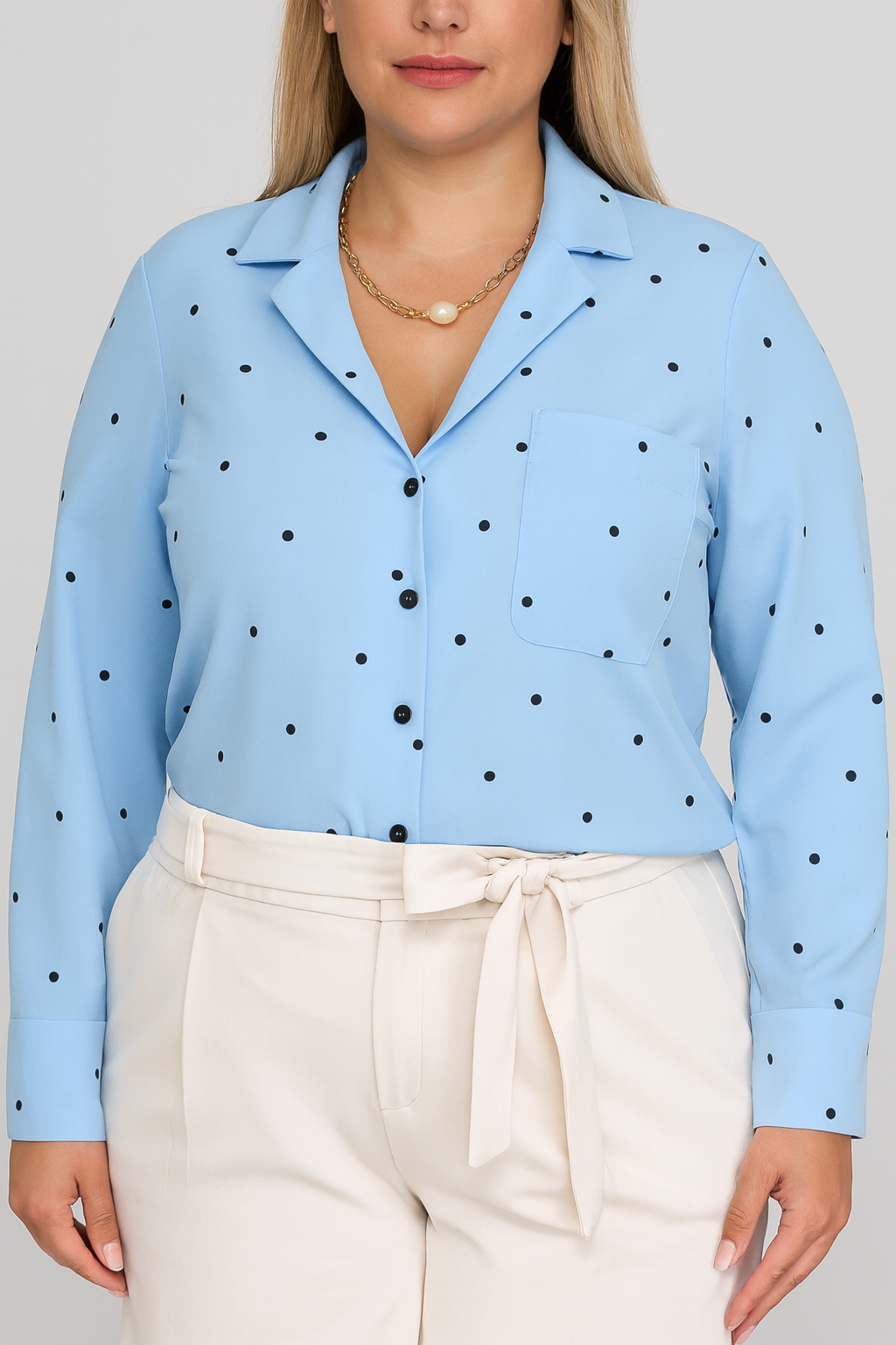 Slim Button Polka Dot Long Sleeve Pocket Shirt