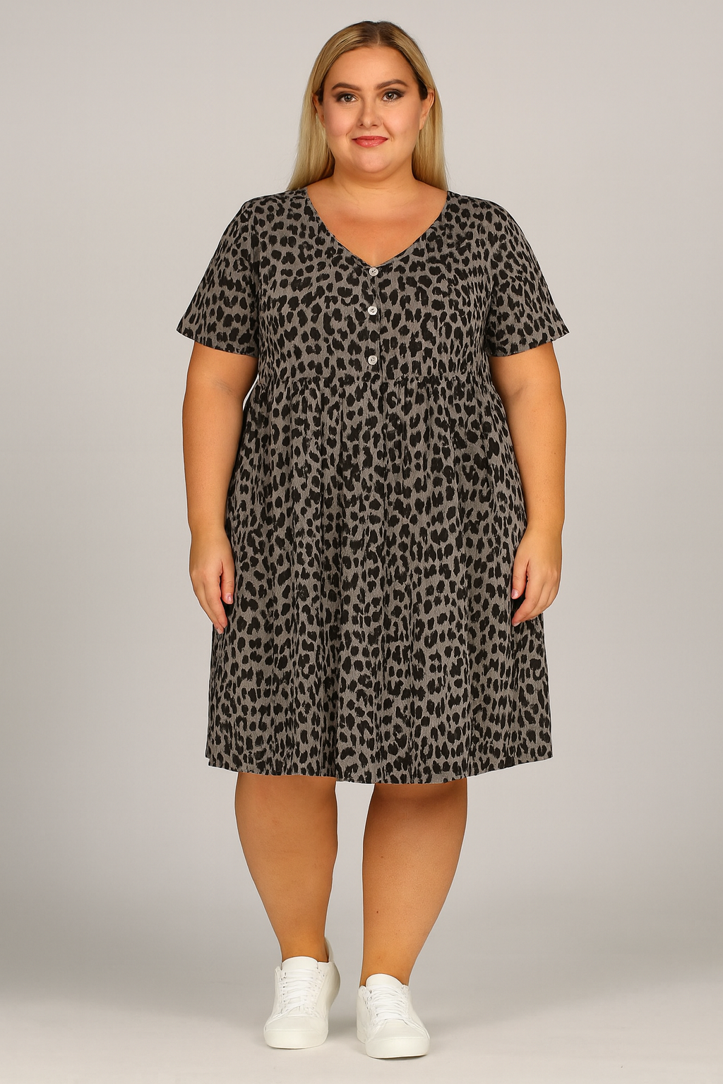 Women V-neck Leopard Print Leisure Dress