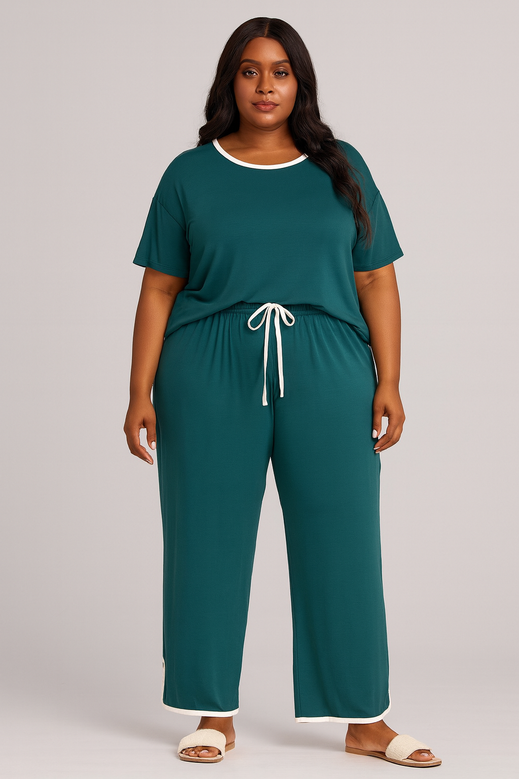 Women’s Lightweight Short-Sleeve Pajama Set with Trousers