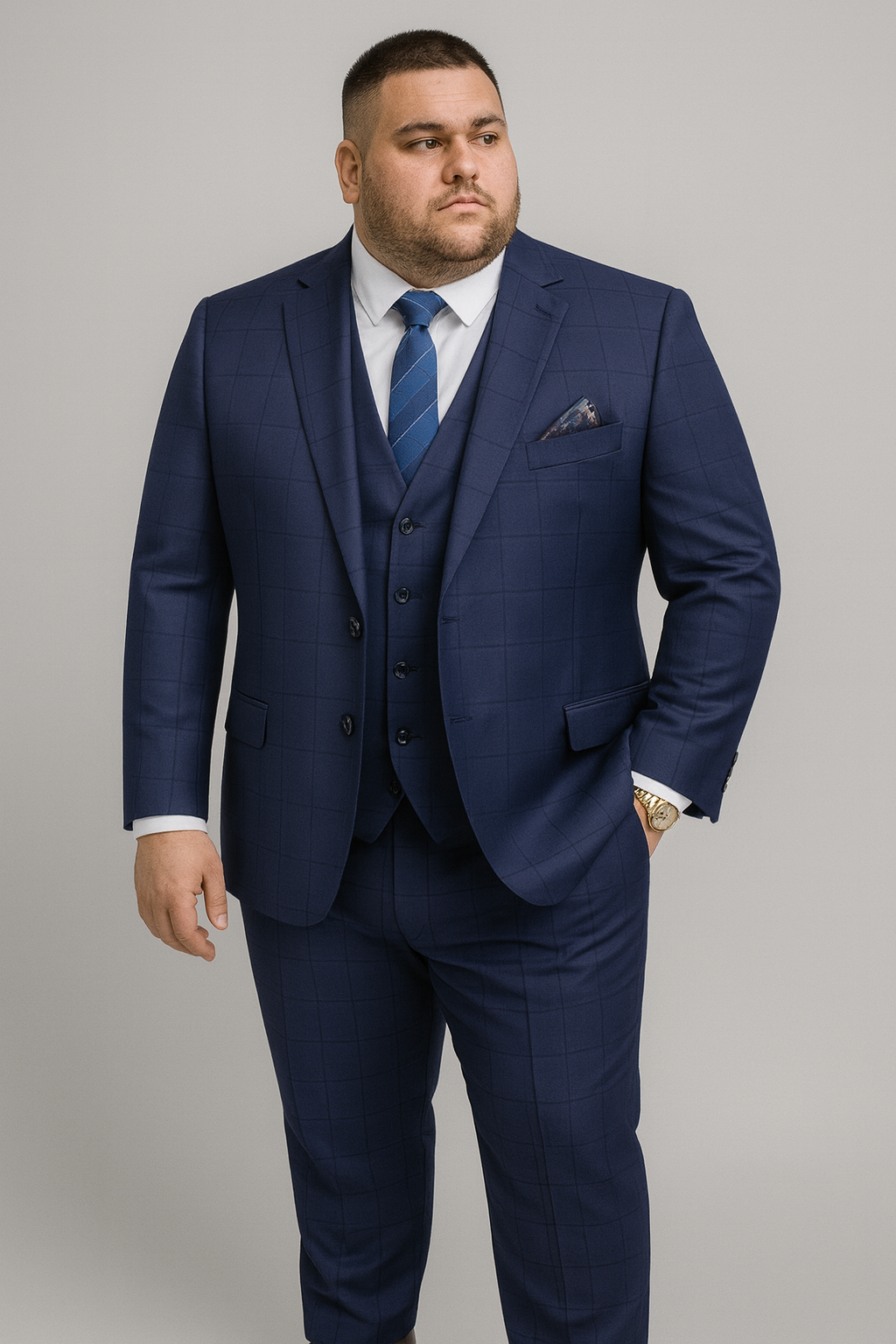 Men's Business Casual Plaid Slim Fit Suit Three-piece Suit