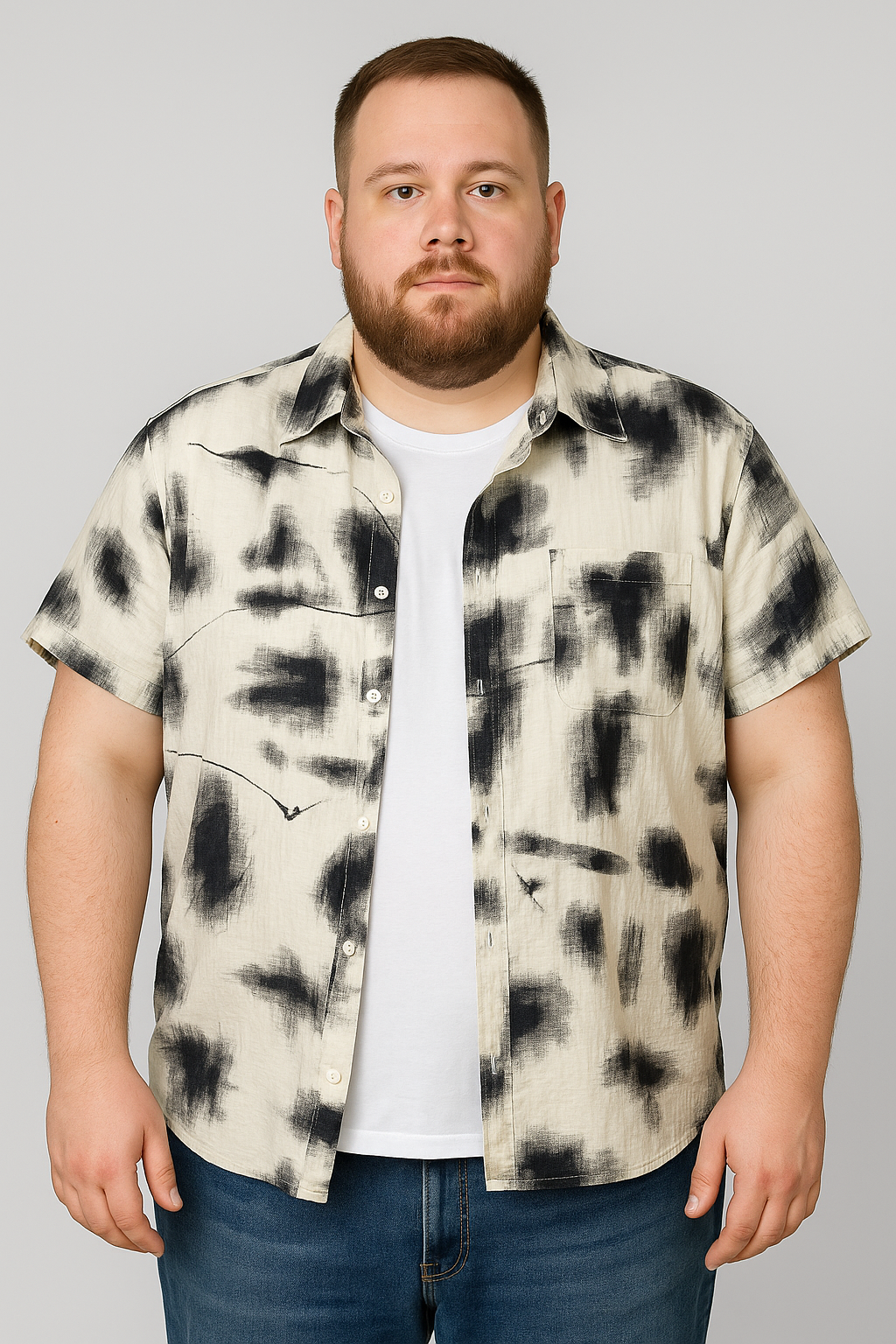 Men's Japanese Personality Printed Short-sleeved Shirt